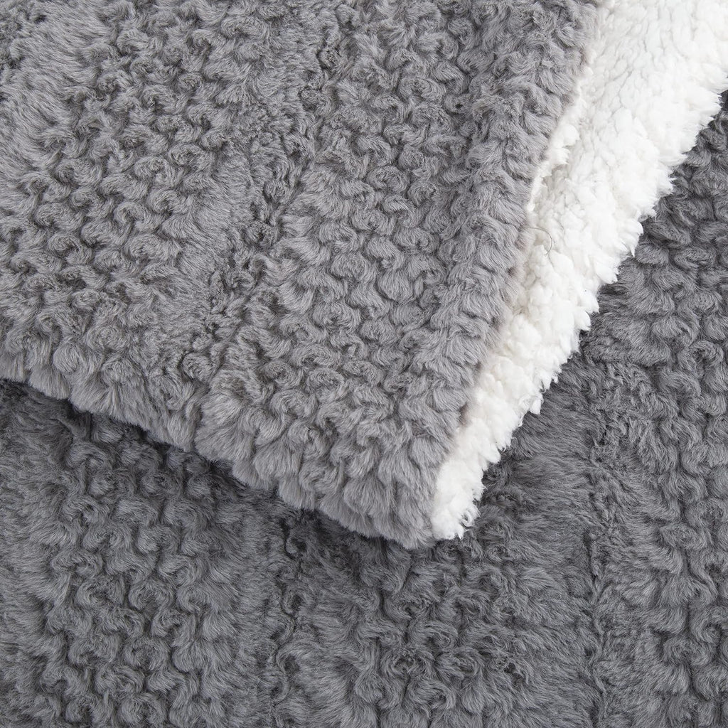 Tache Dark Grey Faux Fur Throw Blanket Bubble Textured Striped Embossed (#11)