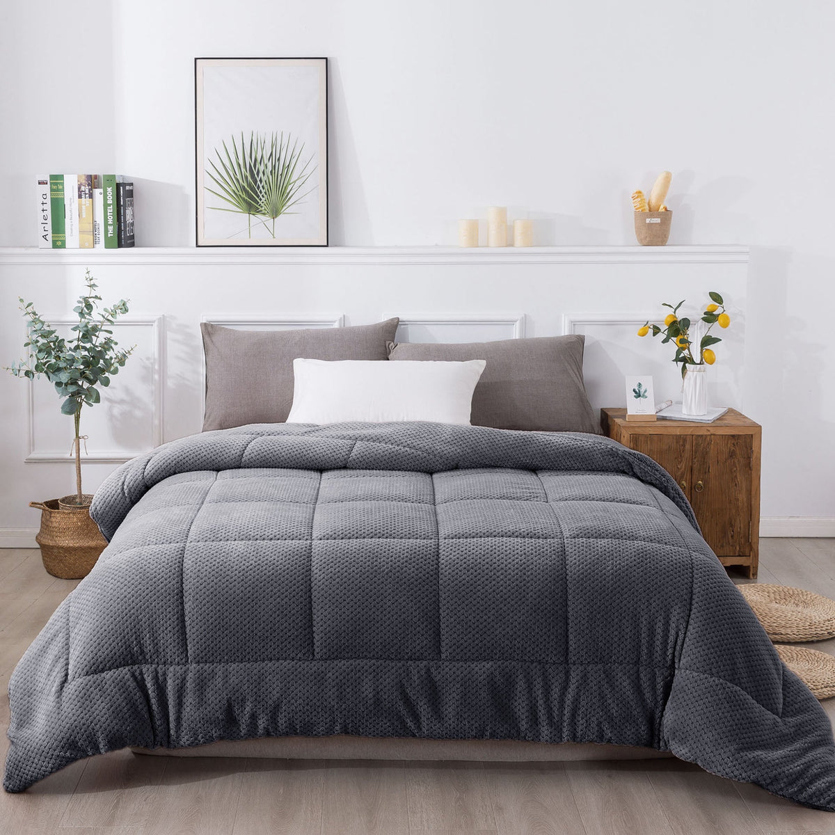 Kasentex Reversible All-Season Plush Comforter Set Twin/Queen/King - Warm Plush Bedding for Winter