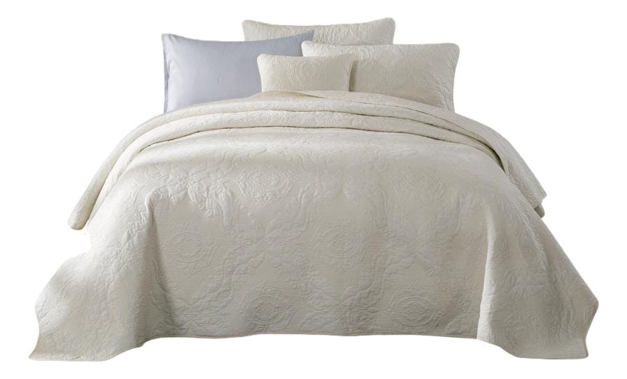 Tache Vanilla Cream Ivory Paisley Damask Stitch Matelassé Cotton Quilt Set (JHW-643)